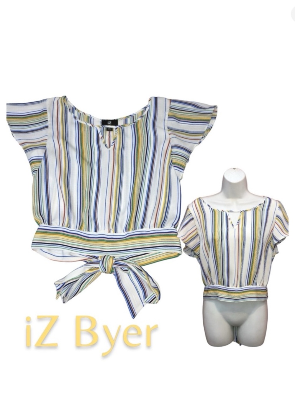 iZ Byer Striped MultiColor Cropped Tie Back Top - Women’s Medium